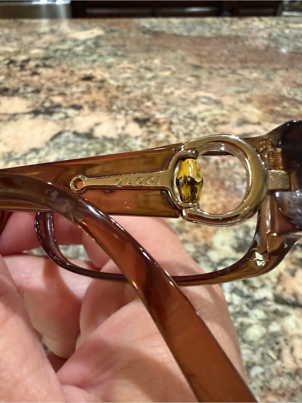 Gucci Transparent Brown Horsebit Rectangle Glasses-NO LENSES